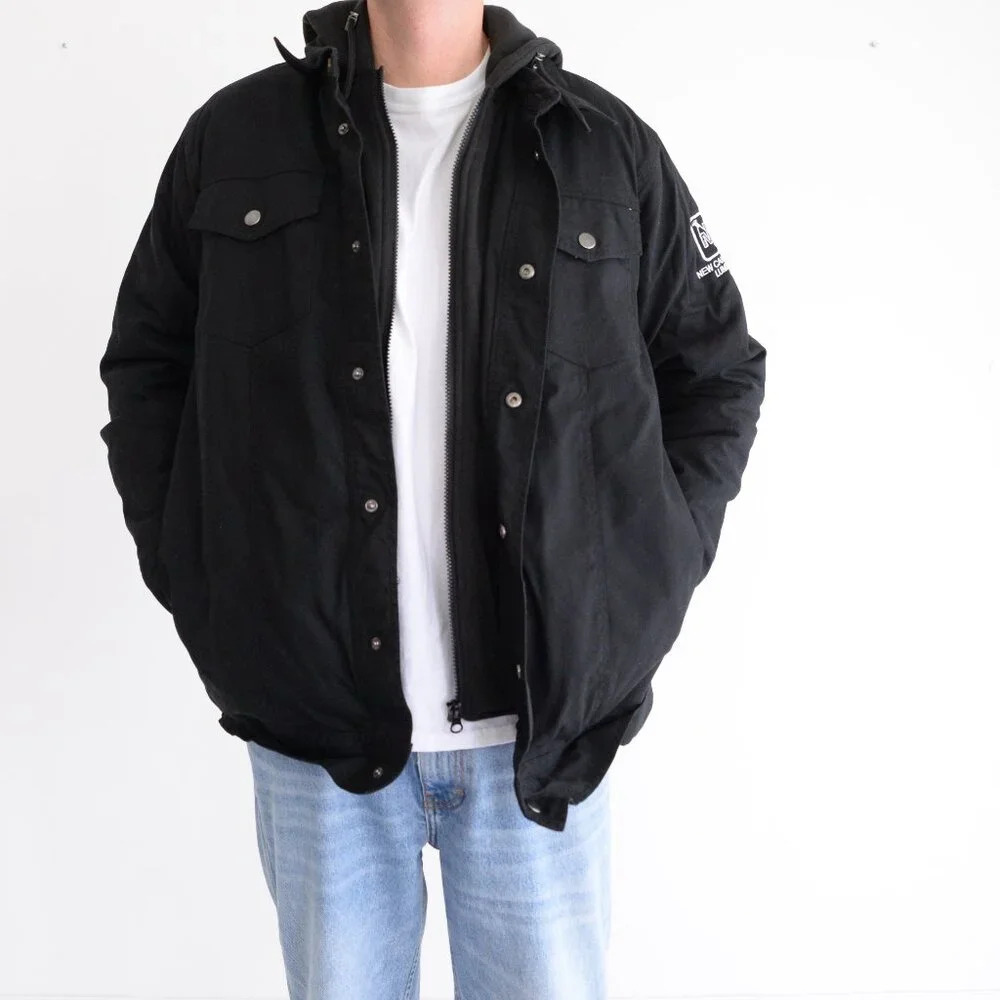 VTG Force Field Black Detroit Style Zip Up Built In Hooded Sweater Winter Coat M